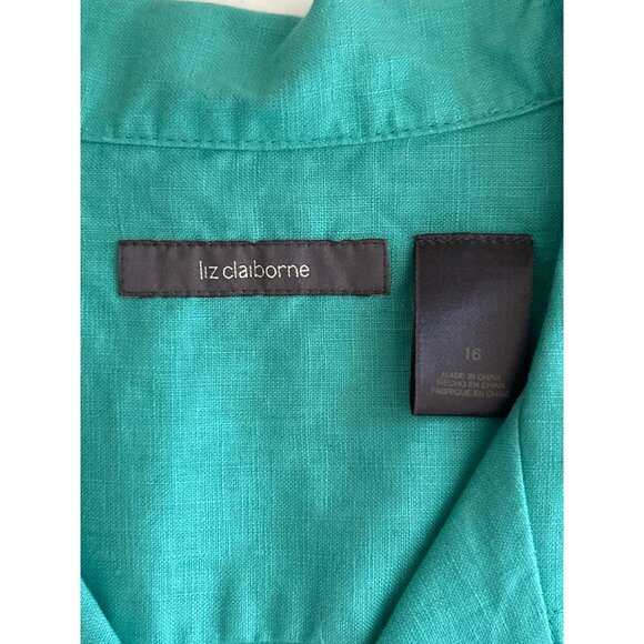 Liz Claiborne Womens 100% Linen Button-Up Short Sleeve Blouse Size 16 - Picture 4 of 8